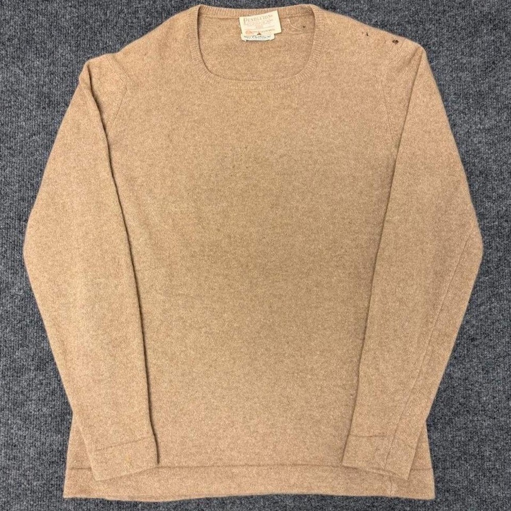 Vintage Pendleton 100% Cashmere Sweater Tan Brown Crew Neck Size 40